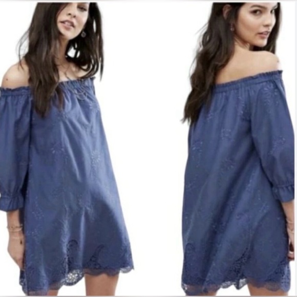 Abercrombie & Fitch Off-Shoulder Embroidered Mini Dress | Size XS‎ | Boho Vibes - Picture 2 of 9